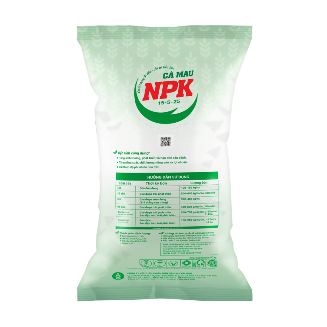NPK CÀ MAU 15-5-25 mặt sau NPK CÀ MAU 15-5-25 mặt sau
