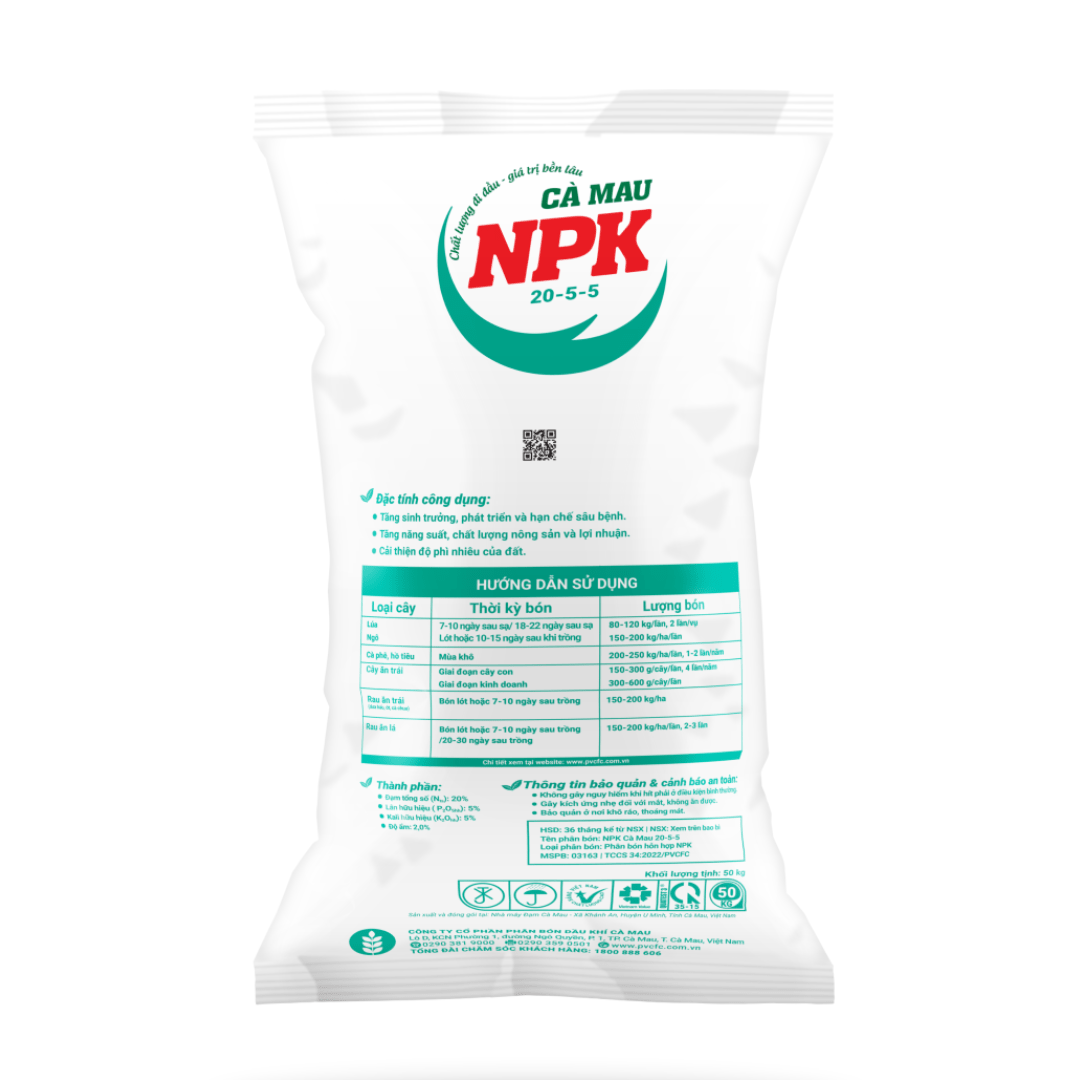 NPK CÀ MAU 20-5-5 mặt sau NPK CÀ MAU 20-5-5 mặt sau