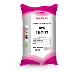 Minh Tân NPK 16-7-17 RUSSIA - vân hồng 25 kg mặt sau - thẳng