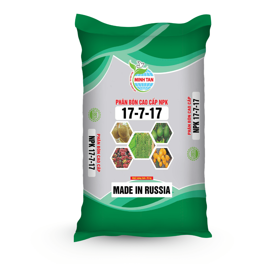 Minh Tân NPK 17-7-17 RUSSIA – vân xanh lá 25 kg – thẳng Minh Tân NPK 17-7-17 RUSSIA - vân xanh lá 25 kg - thẳng