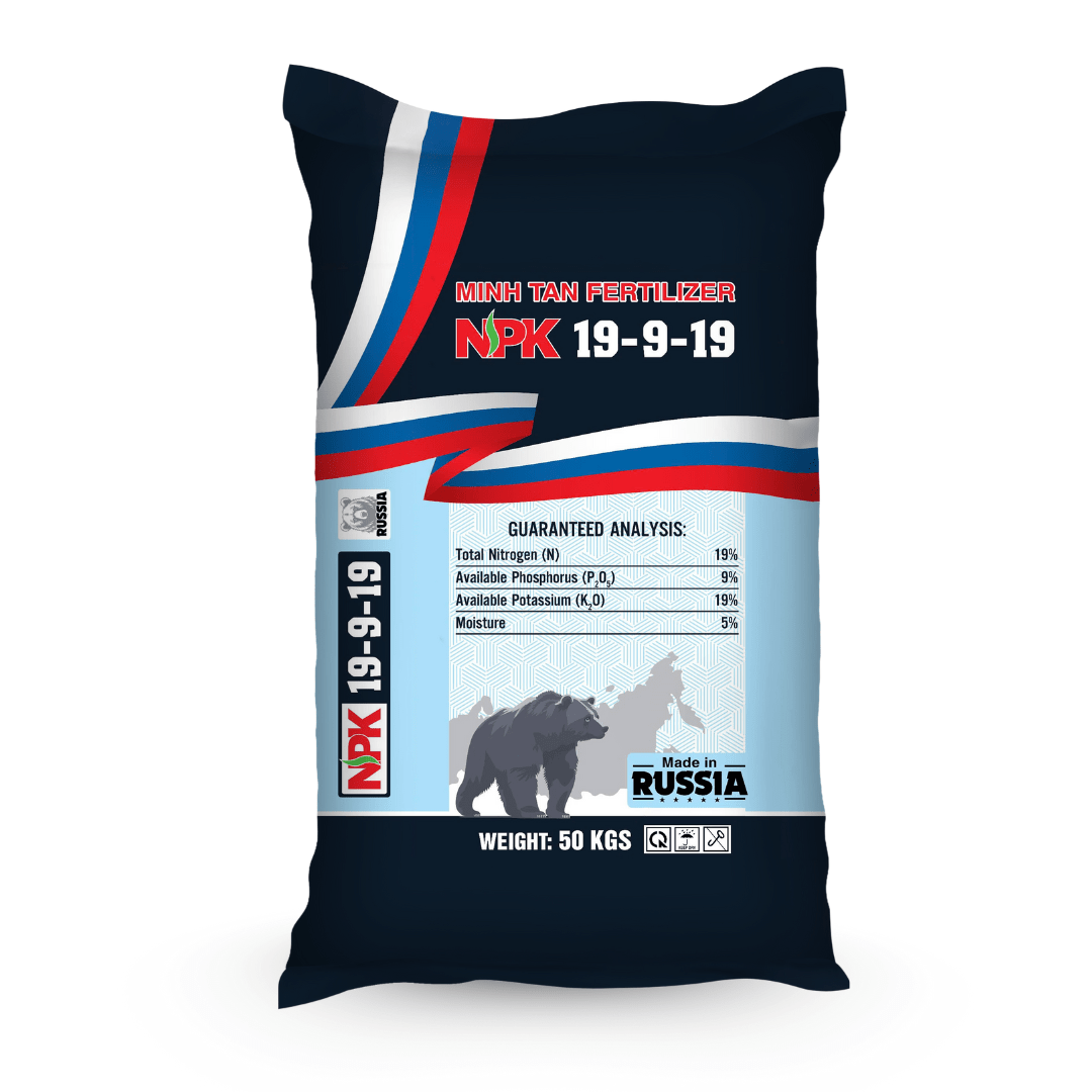 Minh Tân NPK 19-9-19 RUSSIA - màu đen 50kg mặt sau Minh Tân NPK 19-9-19 RUSSIA - màu đen 50kg mặt sau