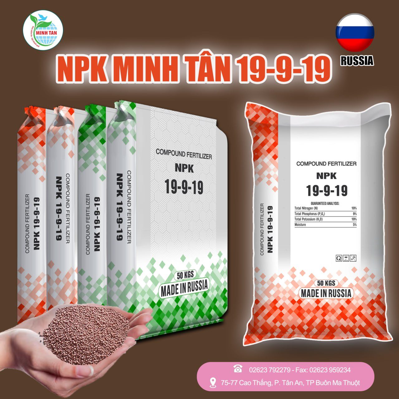 Minh Tân NPK 19-9-19 RUSSIA - 50kg Minh Tân NPK 19-9-19 RUSSIA - 50kg